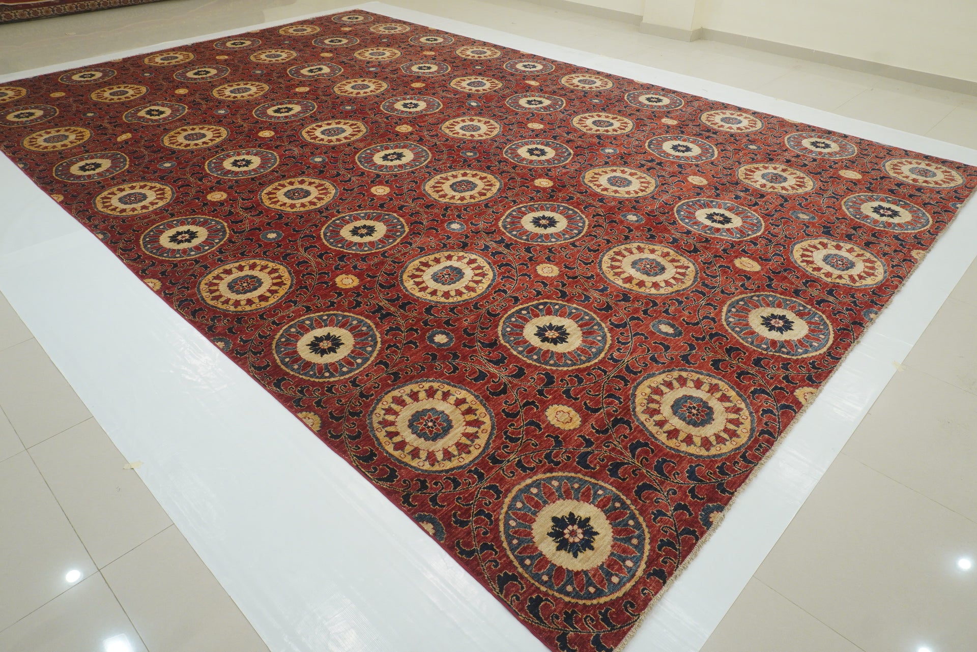 13x19 Red Ikat Afghan Hand Knotted Wool Large Rug