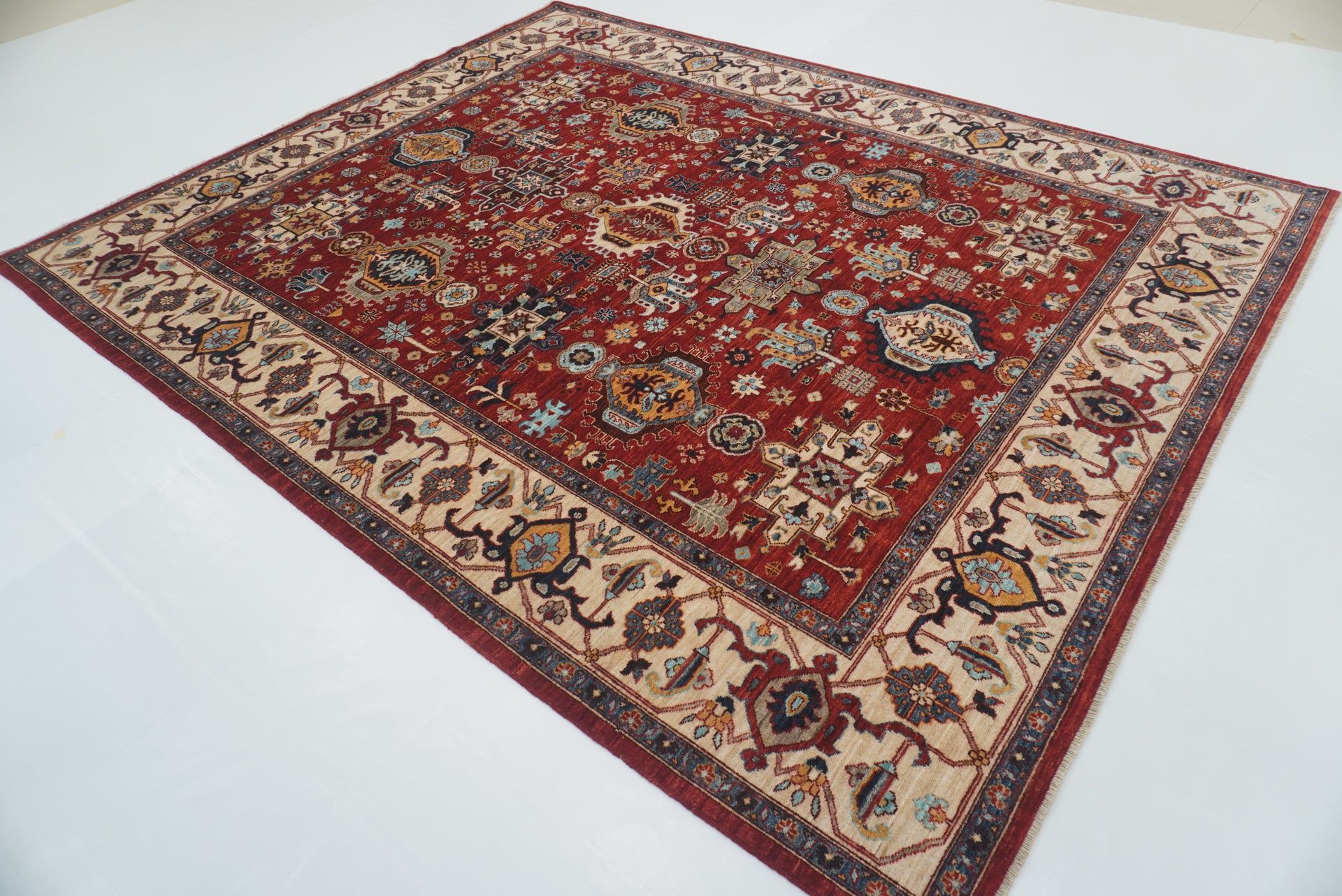 8x10 Red Karaja Afghan Hand-Knotted Oriental Rug