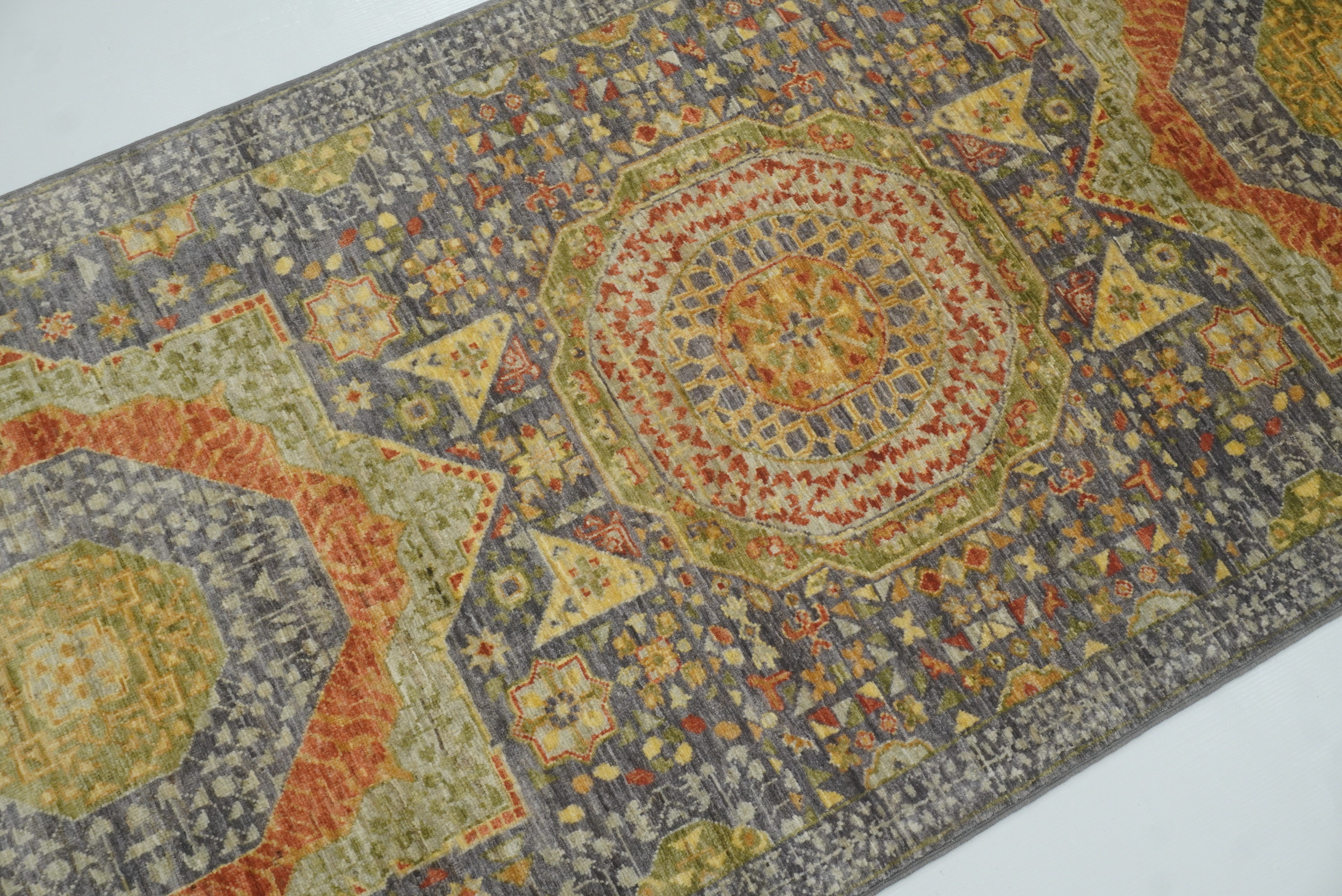 10 ft Gray Mamluk Hand-Knotted Wool Runner Rug - Yildiz Rugs