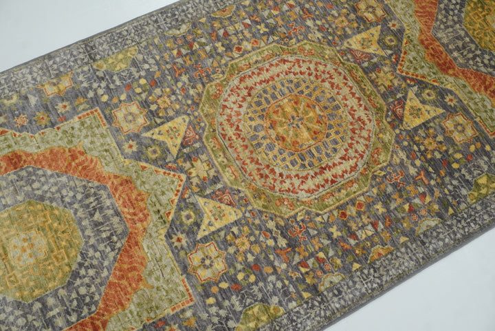 10 ft Gray Mamluk Hand-Knotted Wool Runner Rug - Yildiz Rugs