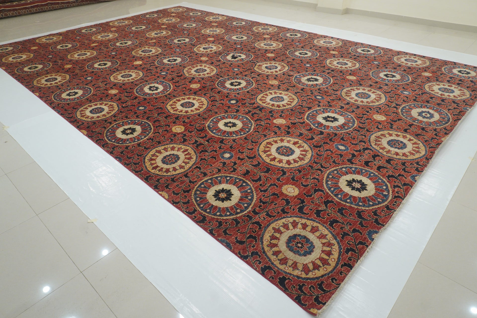 13x19 Red Ikat Afghan Hand Knotted Wool Large Rug