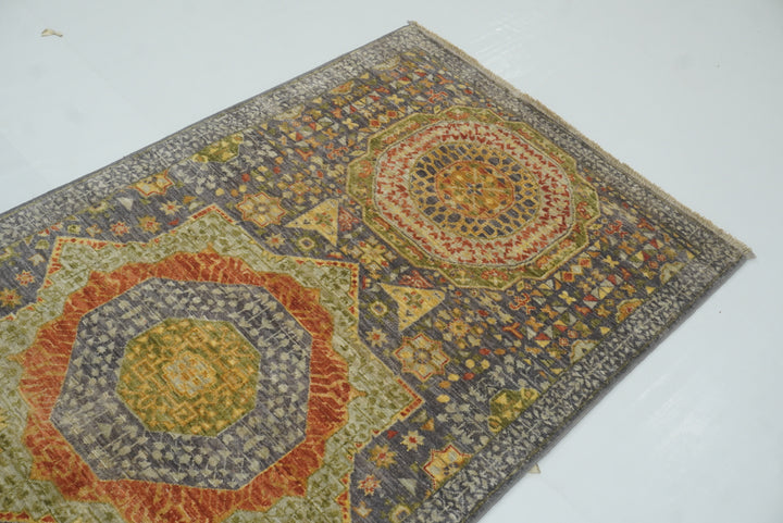 10 ft Gray Mamluk Hand-Knotted Wool Runner Rug - Yildiz Rugs