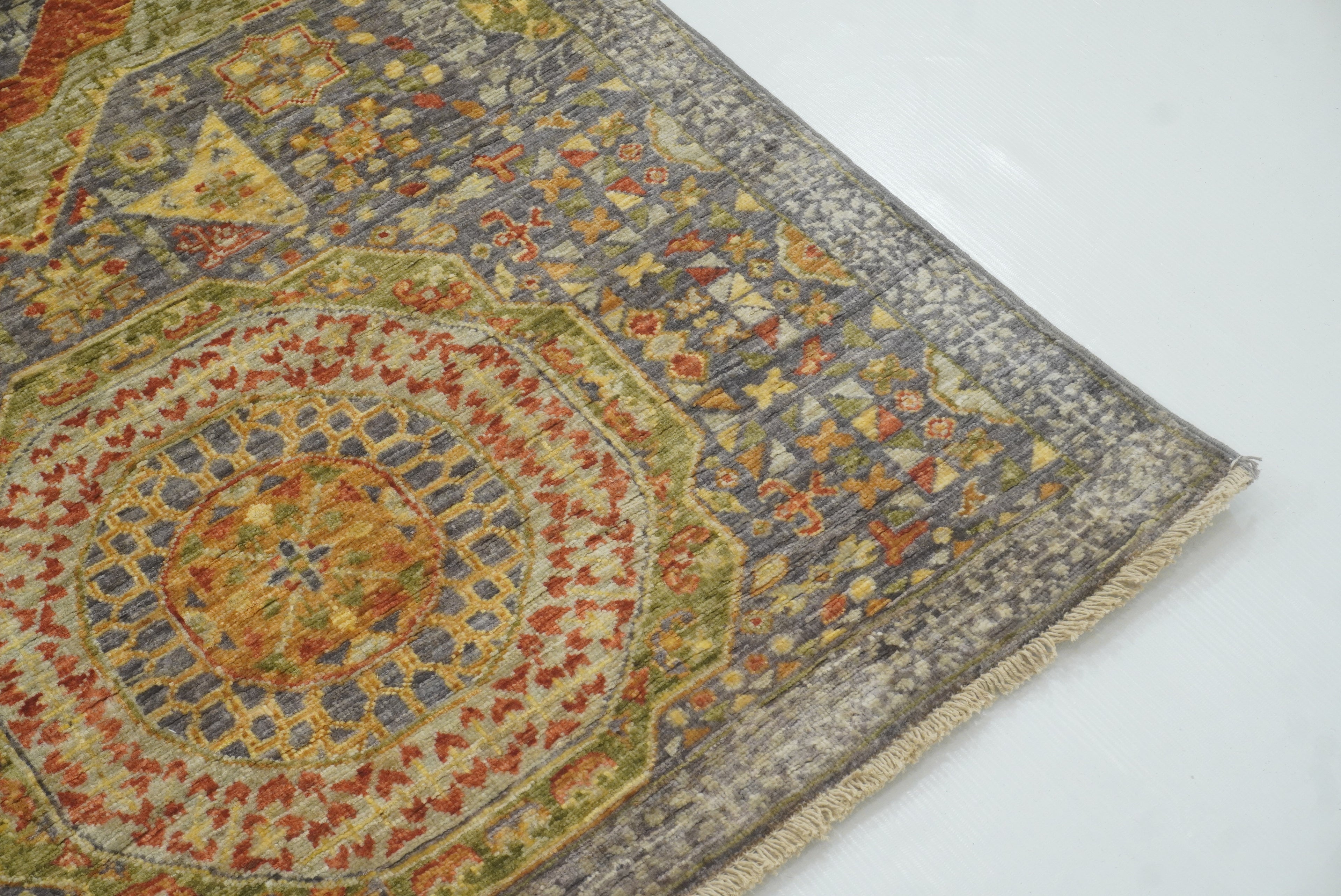 10 ft Gray Mamluk Hand-Knotted Wool Runner Rug - Yildiz Rugs