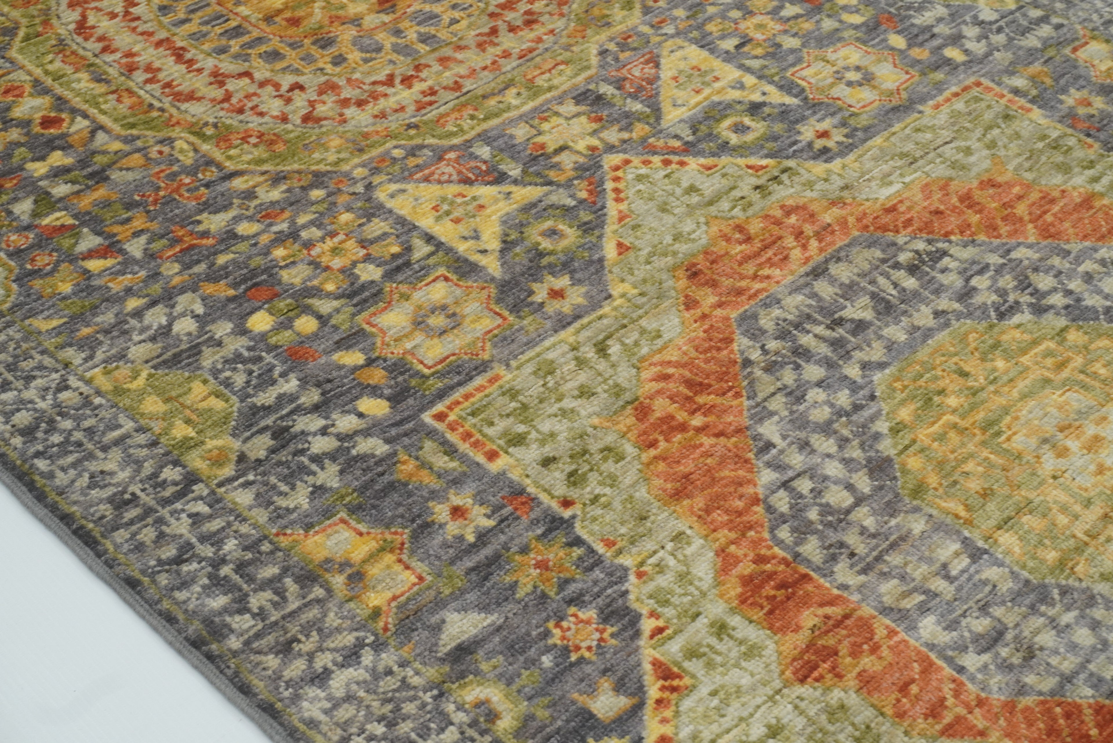 10 ft Gray Mamluk Hand-Knotted Wool Runner Rug - Yildiz Rugs