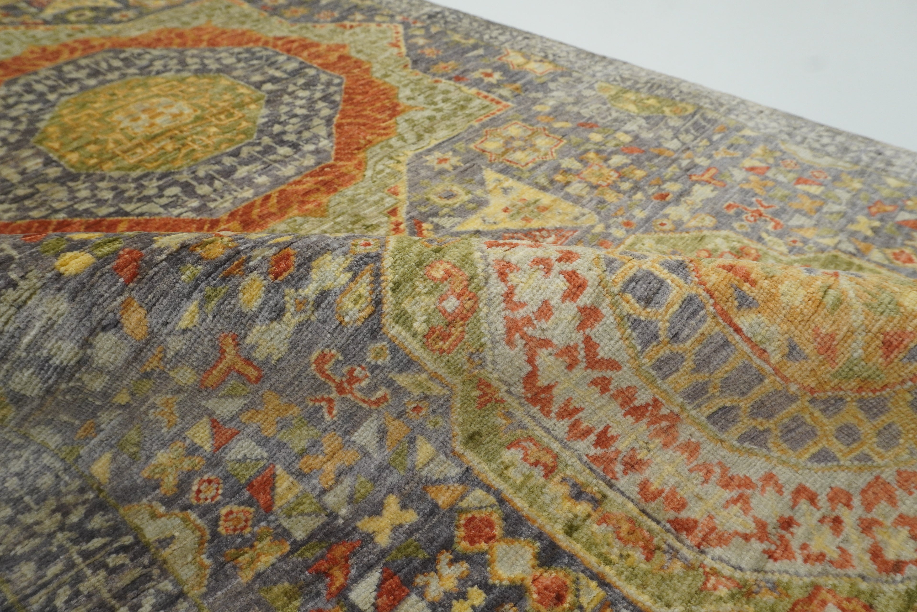 10 ft Gray Mamluk Hand-Knotted Wool Runner Rug - Yildiz Rugs