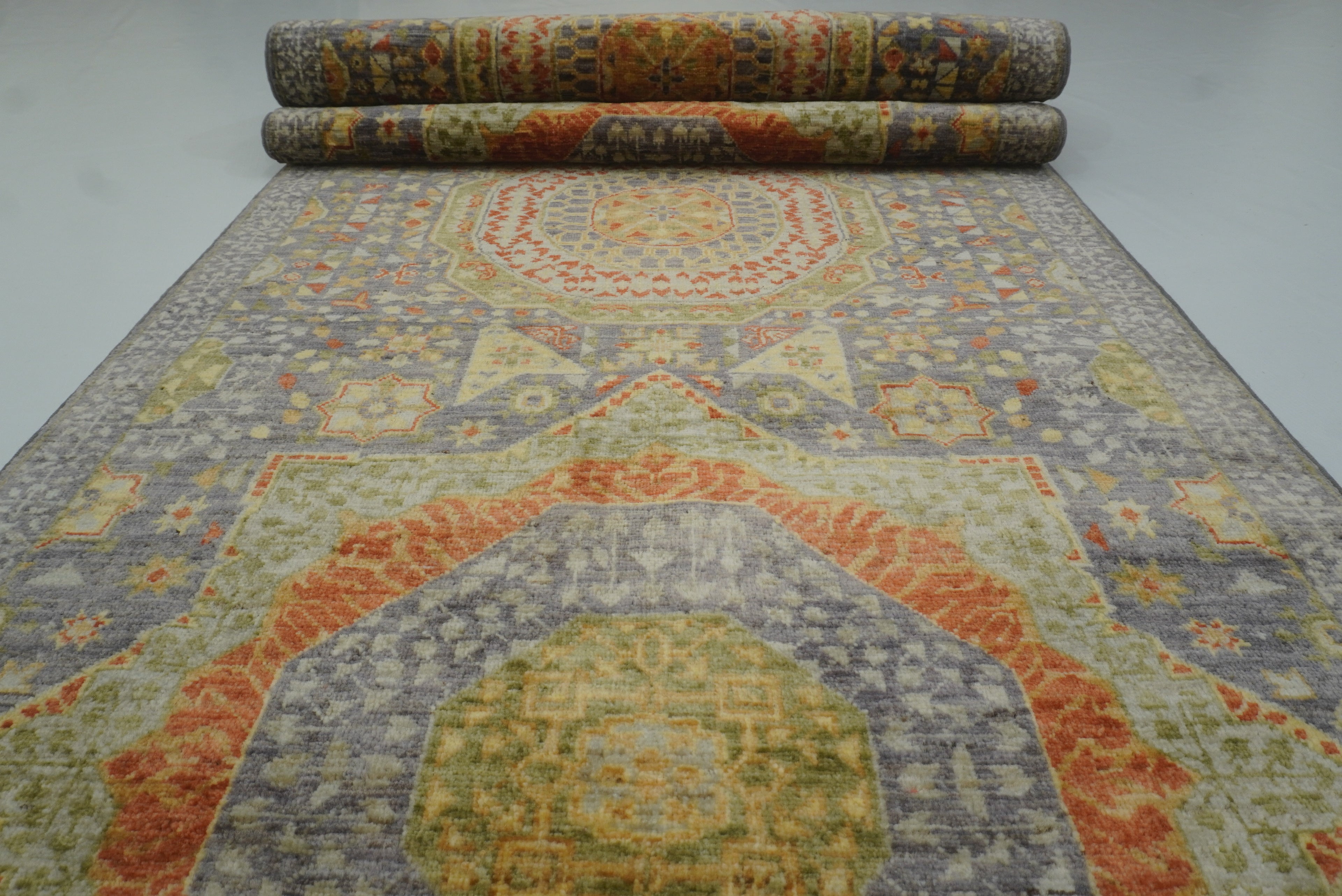 10 ft Gray Mamluk Hand-Knotted Wool Runner Rug - Yildiz Rugs
