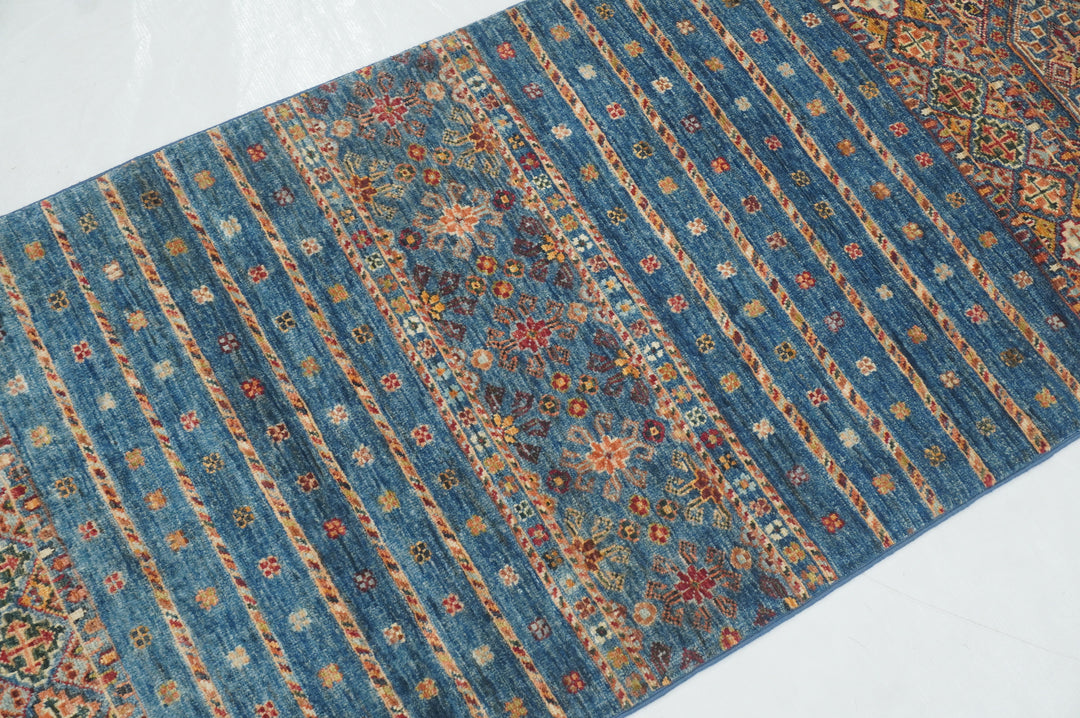 2x7 ft Blue Tribal Afghan Hand knotted Runner Rug