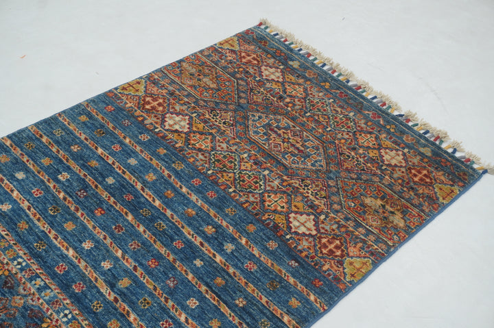 2x7 ft Blue Tribal Afghan Hand knotted Runner Rug