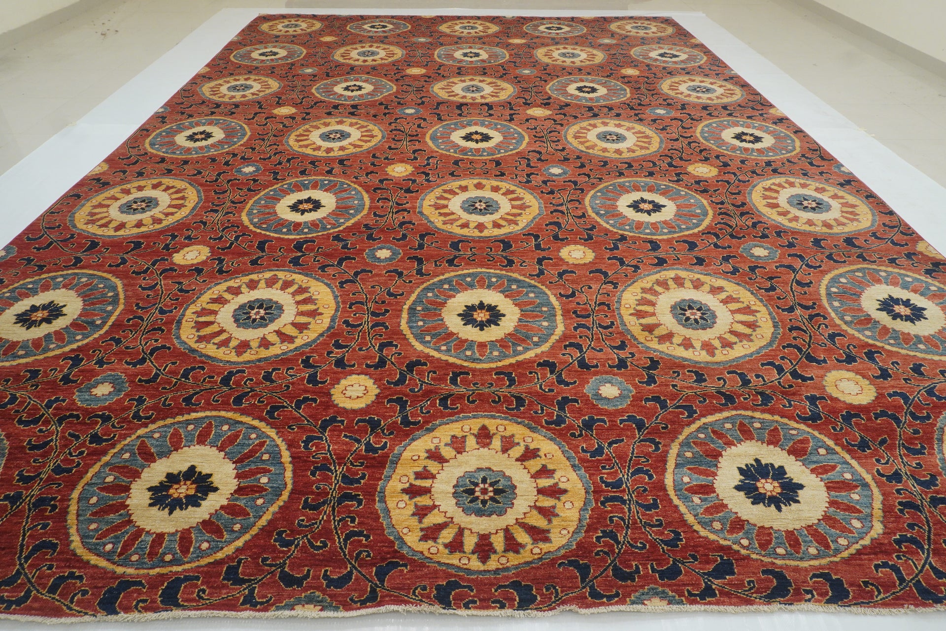 13x19 Red Ikat Afghan Hand Knotted Geometric Rug