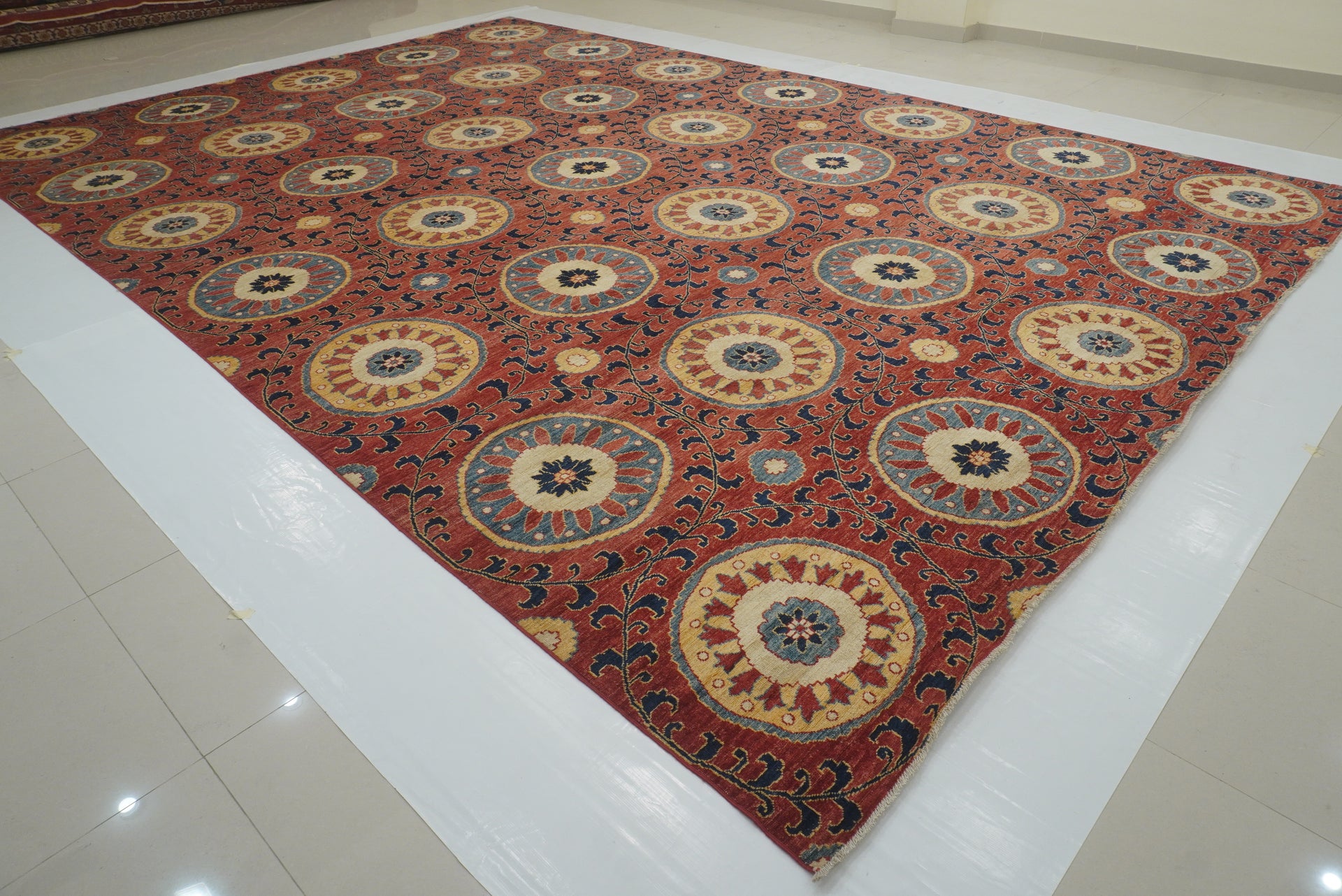 13x19 Red Ikat Afghan Hand Knotted Geometric Rug