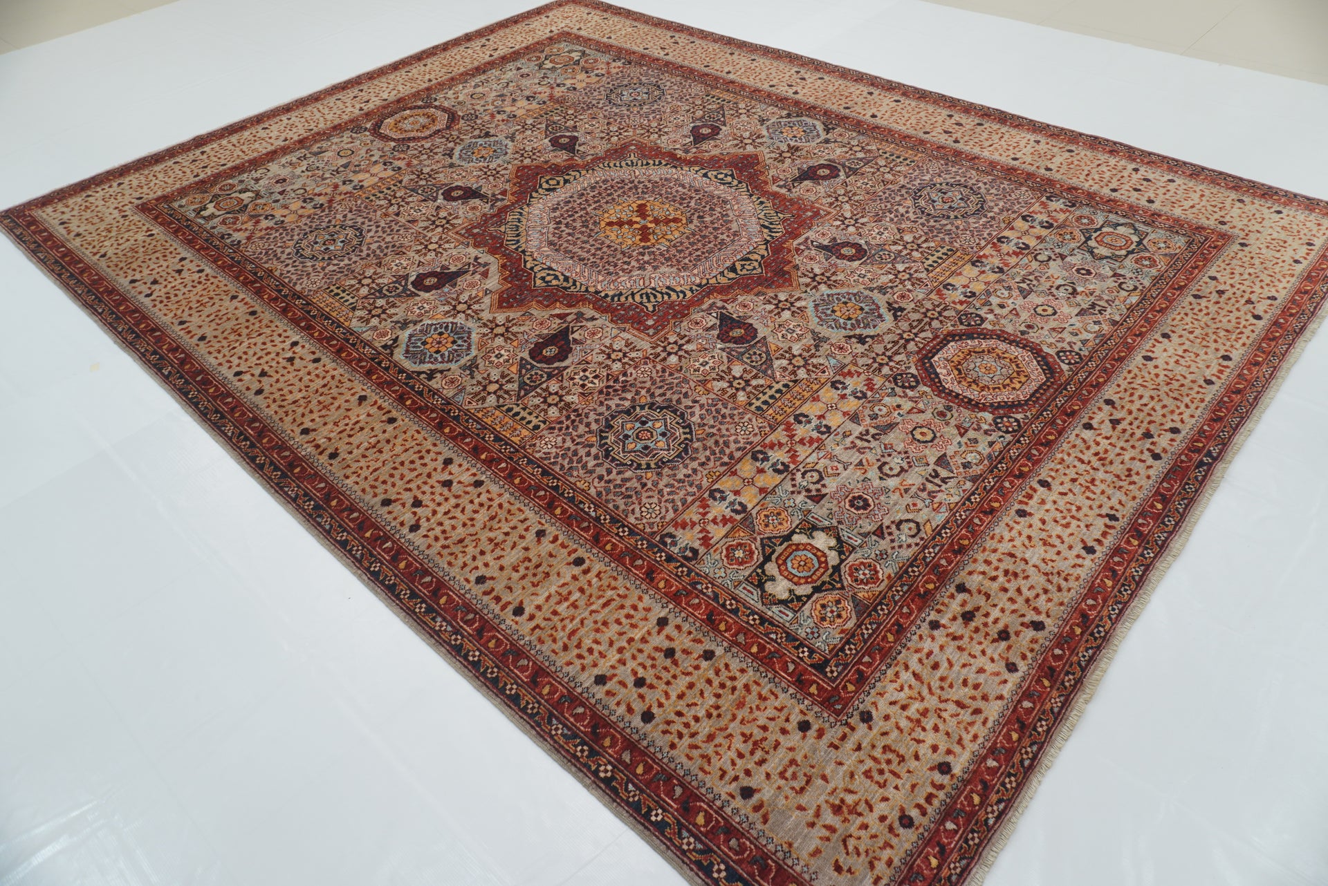 9x12 Gray Mamluk Area Hand Knotted Rug