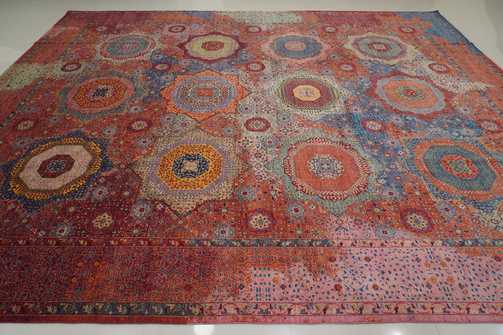 12x14 Red Mamluk Turkish Hand knotted Wool Medallion Rug