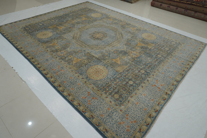 9x12 Blue Mamluk Turkish Hand knotted Medallion Rug