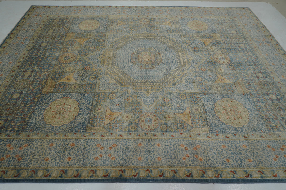 9x12 Blue Mamluk Turkish Hand knotted Medallion Rug