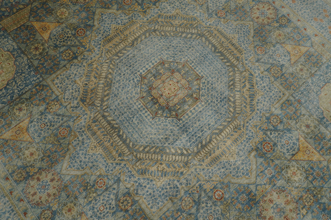 9x12 Blue Mamluk Turkish Hand knotted Medallion Rug