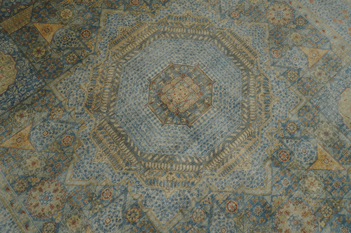 9x12 Blue Mamluk Turkish Hand knotted Medallion Rug