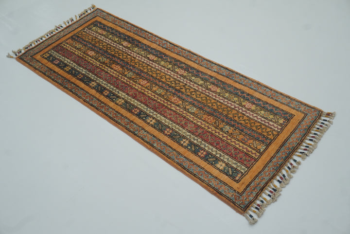 2x5 Orange Turkish Hand knotted Wool Runner Rug - Yildiz Rugs