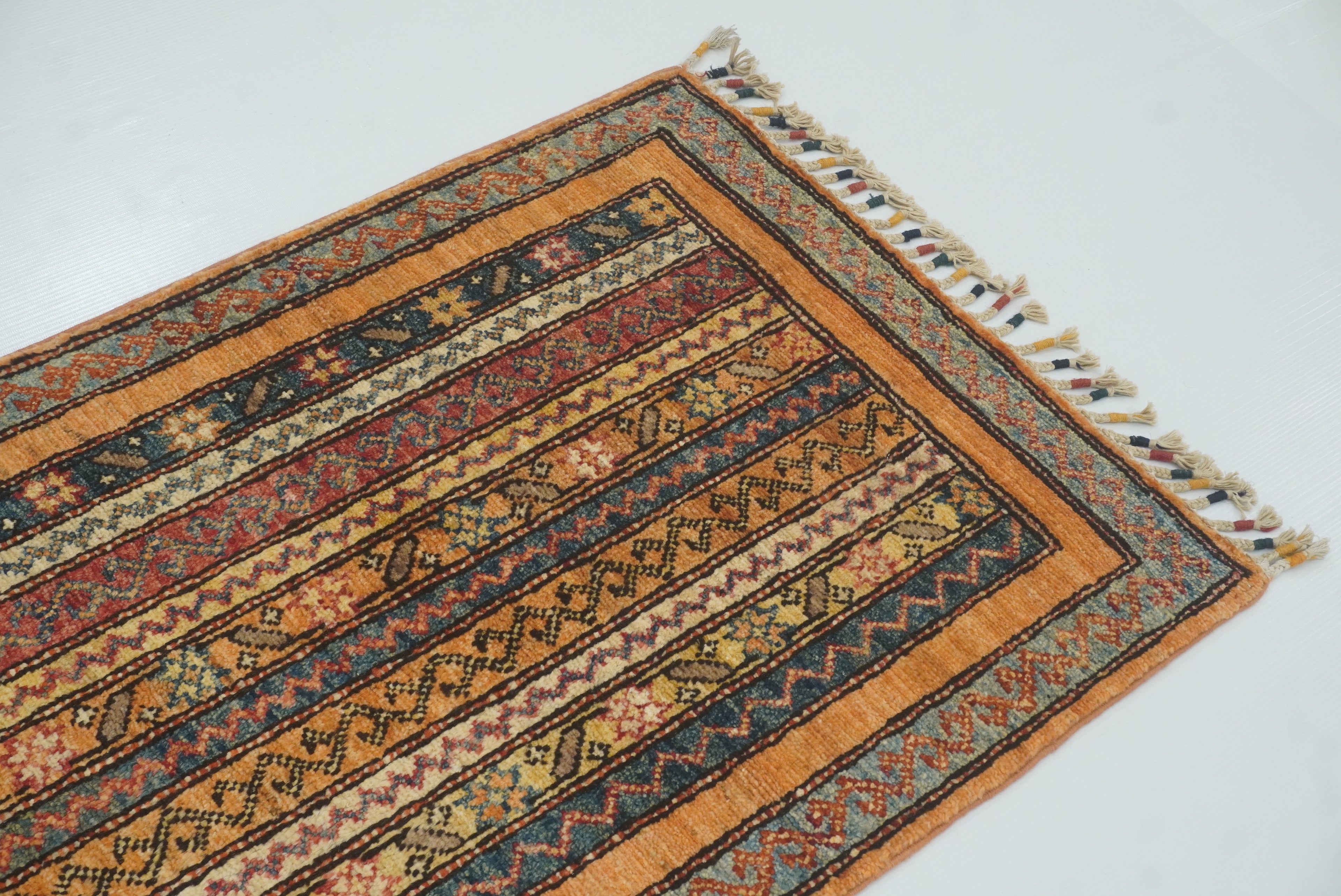 2x5 Orange Turkish Hand knotted Wool Runner Rug - Yildiz Rugs