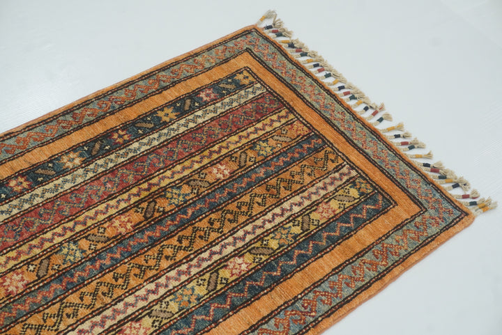 2x5 Orange Turkish Hand knotted Wool Runner Rug - Yildiz Rugs