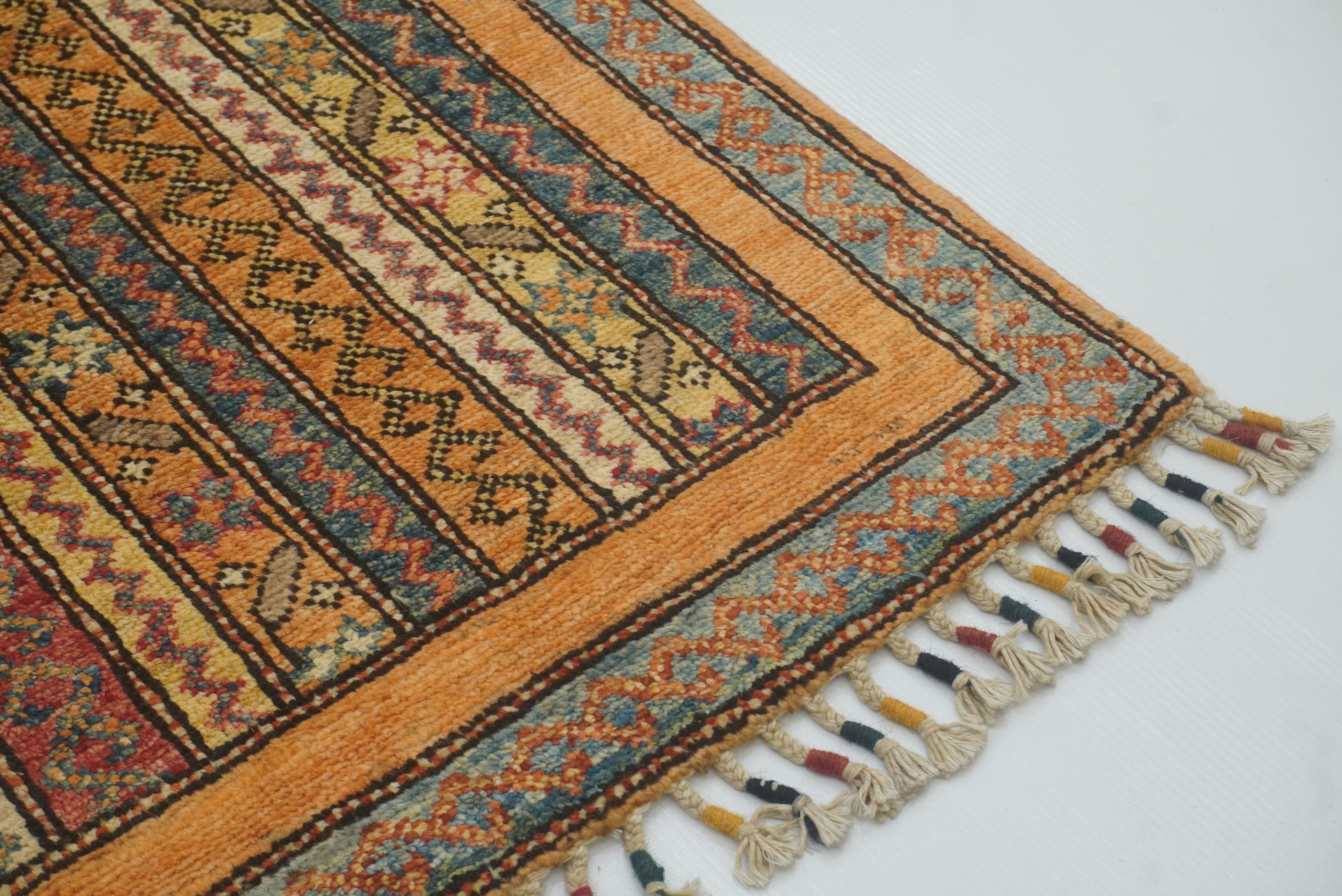 2x5 Orange Turkish Hand knotted Wool Runner Rug - Yildiz Rugs
