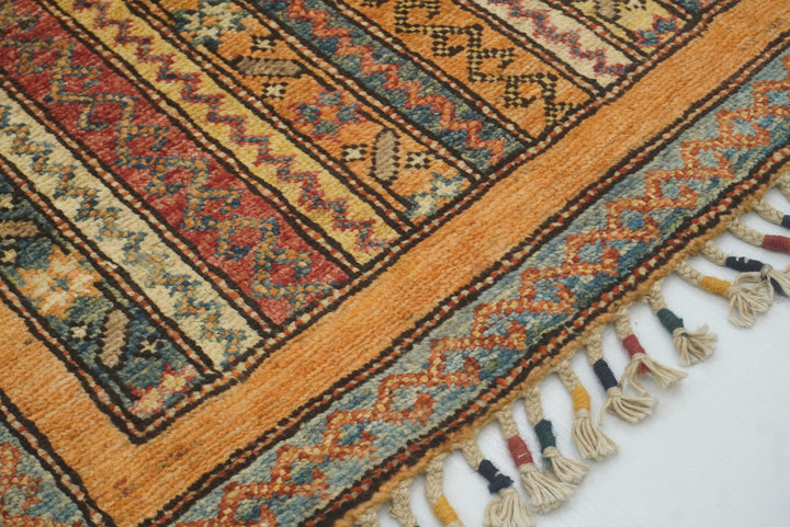 2x5 Orange Turkish Hand knotted Wool Runner Rug - Yildiz Rugs