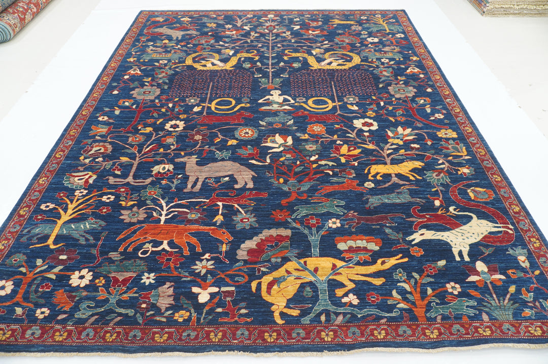 8x10 Navy Blue Nomadic Gabbeh Tribal Afghan Hand Knotted Dragon Rug - Yildiz Rugs