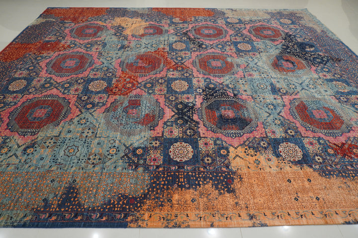 12x15 Blue Mamluk Turkish Hand knotted Medallion Rug