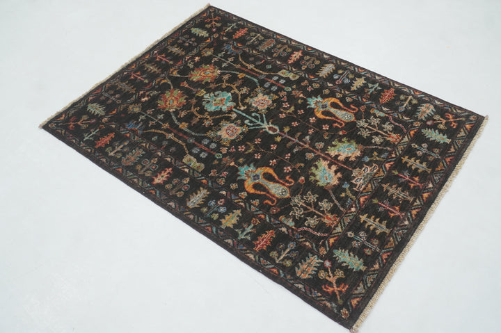 3x4 Black Afghan Waziri Hand knotted Oriental Rug