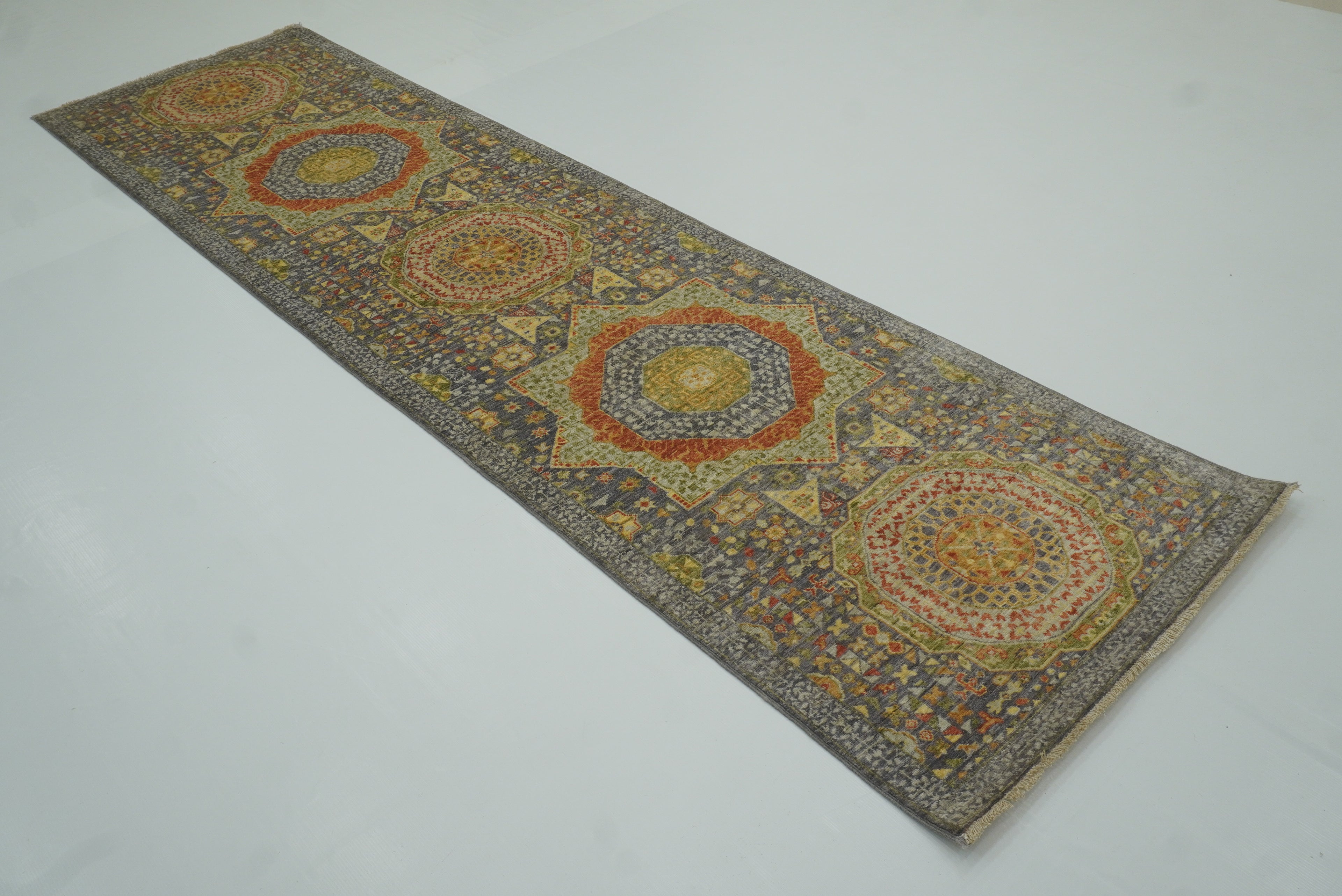 10 ft Gray Mamluk Hand-Knotted Runner Rug - Yildiz Rugs