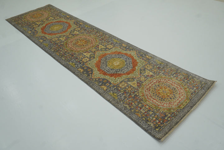 10 ft Gray Mamluk Hand-Knotted Runner Rug - Yildiz Rugs