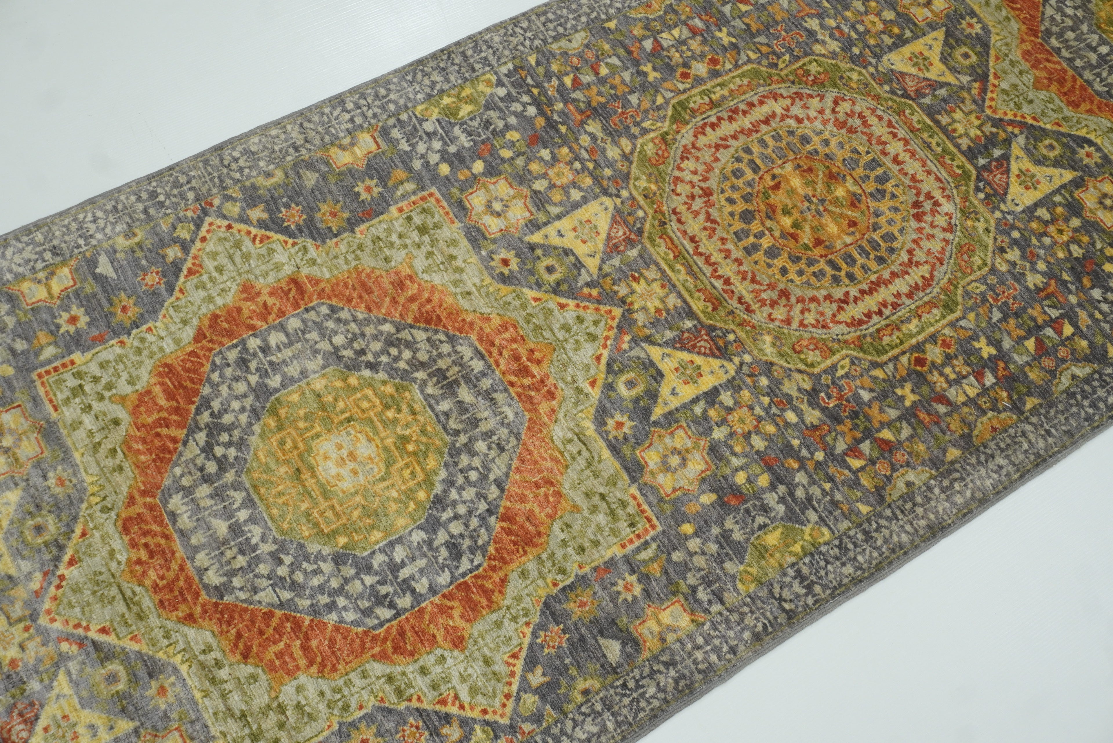 10 ft Gray Mamluk Hand-Knotted Runner Rug - Yildiz Rugs
