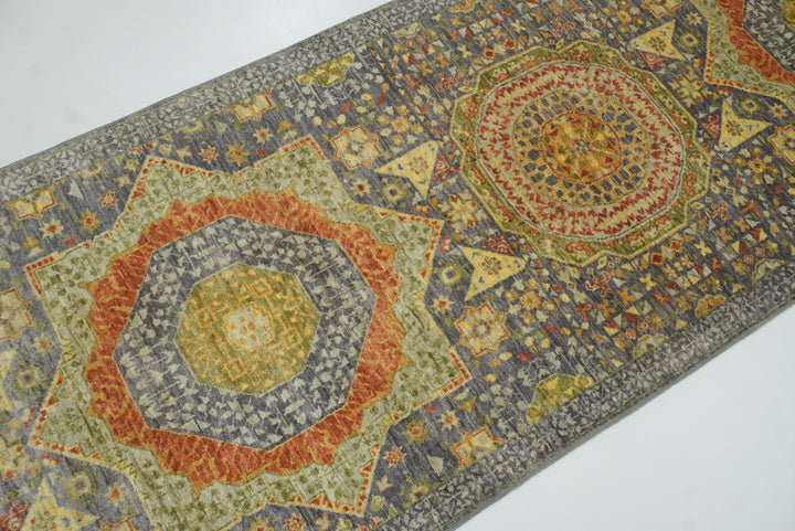 10 ft Gray Mamluk Hand-Knotted Runner Rug - Yildiz Rugs
