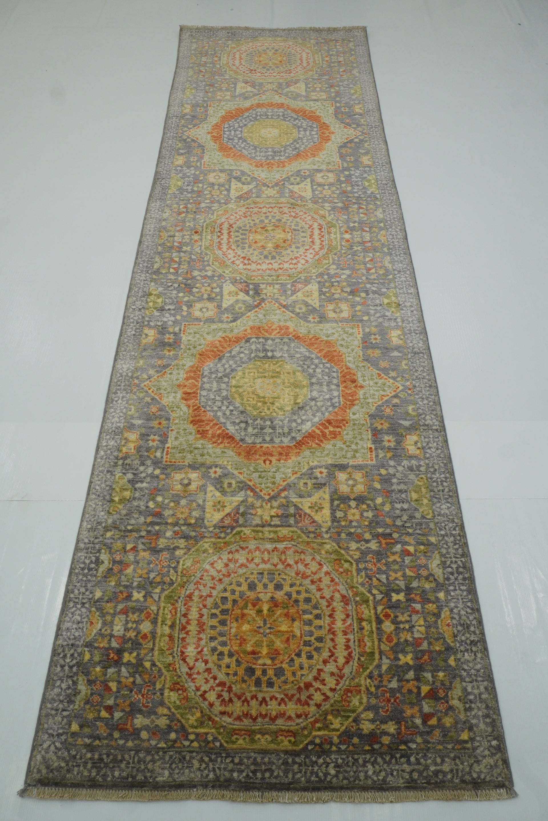 10 ft Gray Mamluk Hand-Knotted Runner Rug - Yildiz Rugs