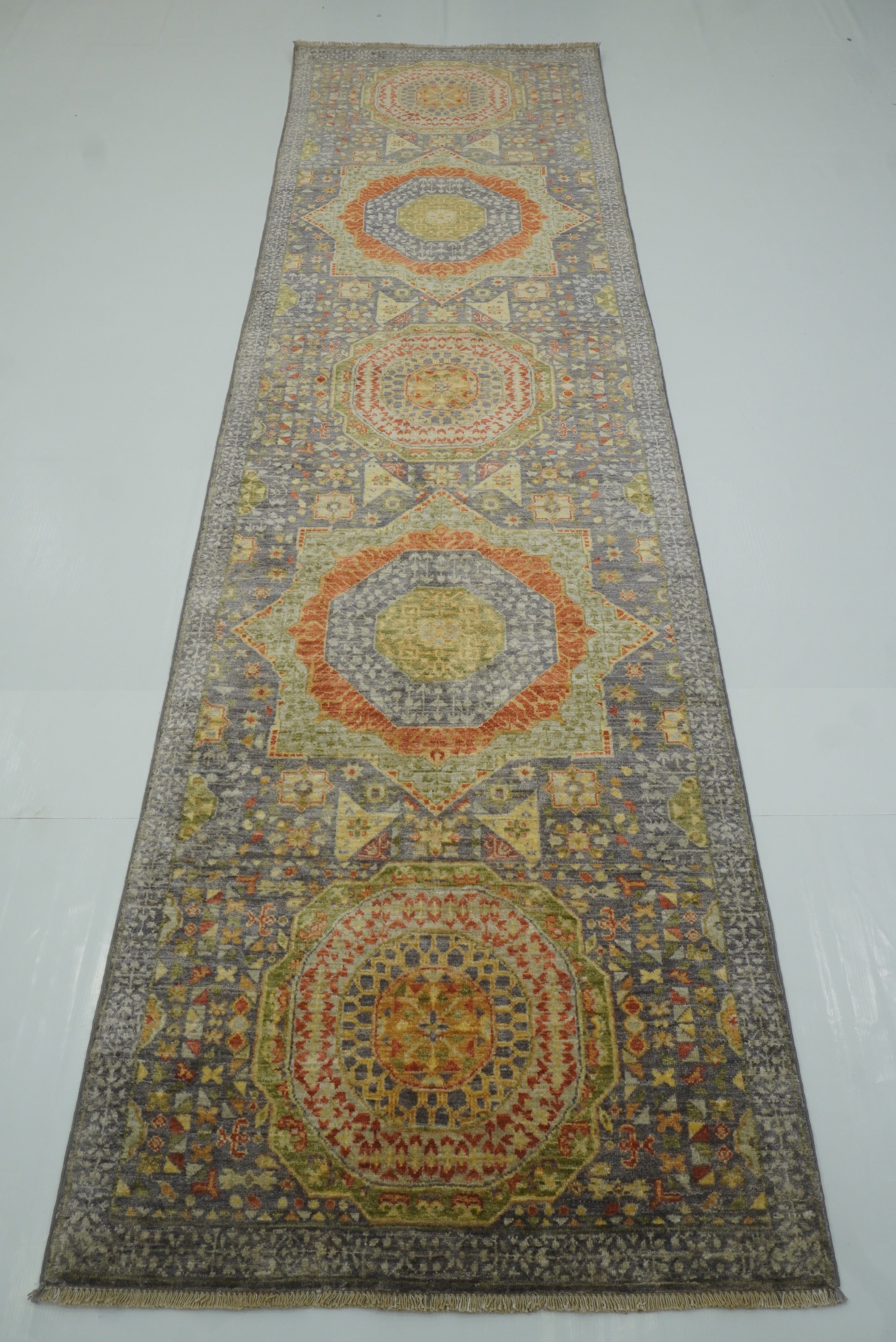 10 ft Gray Mamluk Hand-Knotted Runner Rug - Yildiz Rugs