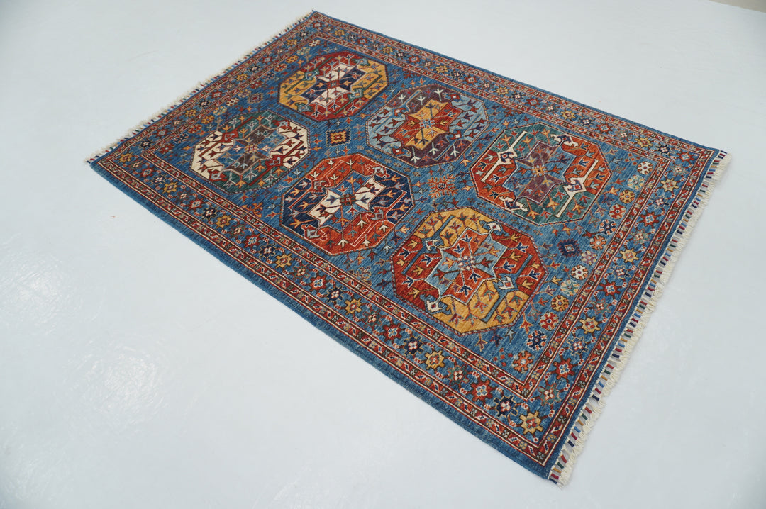 4x6 Blue Afghan Ersari Turkmen hand knotted Oriental Rug - Yildiz Rugs