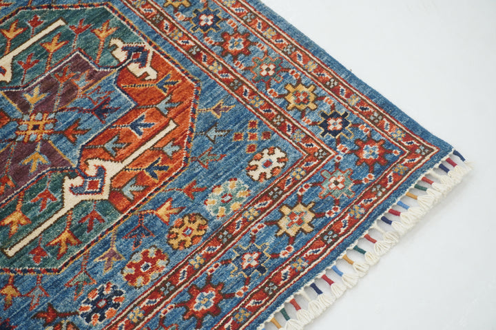 4x6 Blue Afghan Ersari Turkmen hand knotted Oriental Rug - Yildiz Rugs