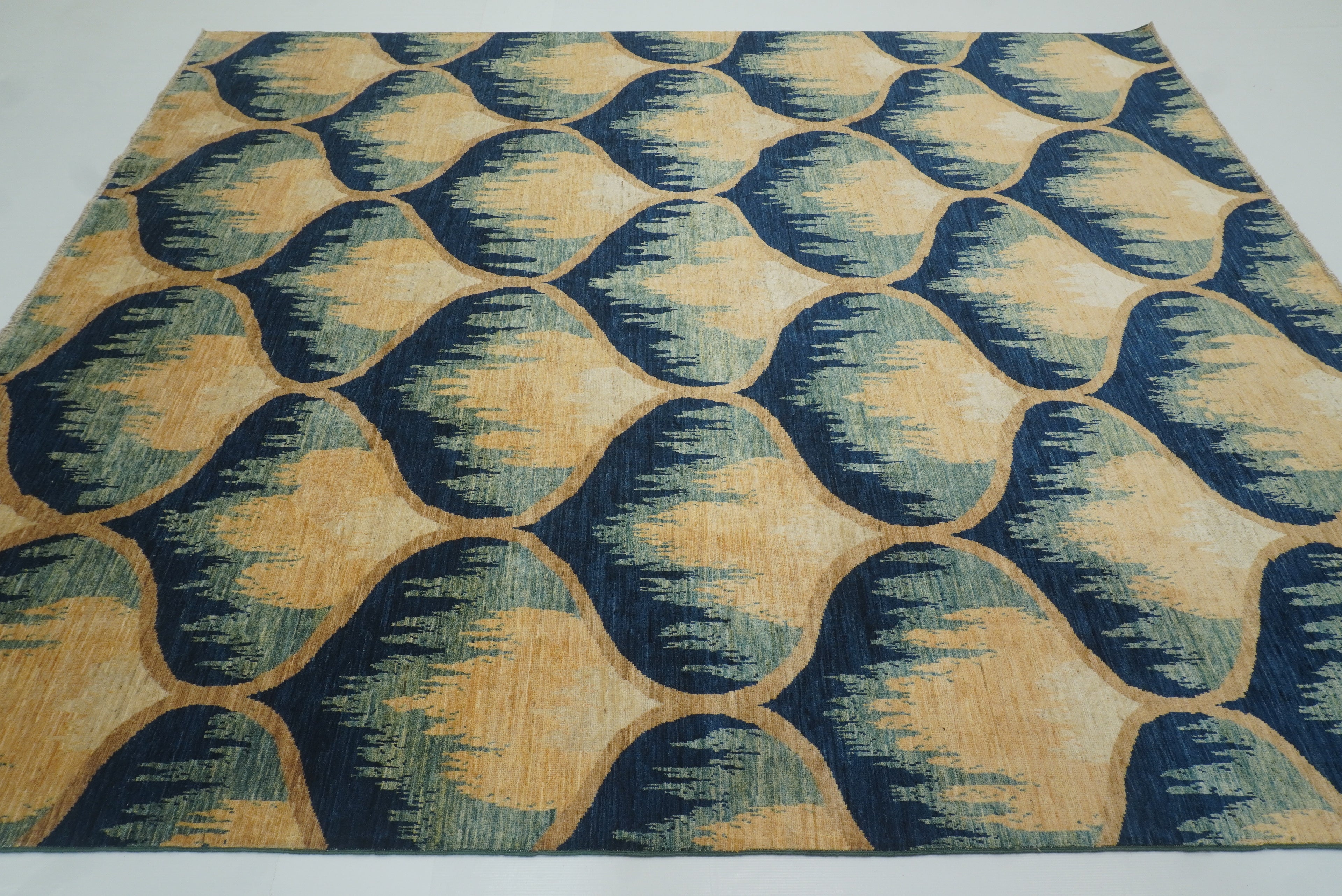 8x10 Afghan Ikat Green Blue Hand-Knotted Rug - Yildiz Rugs