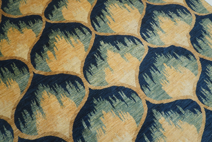 8x10 Afghan Ikat Green Blue Hand-Knotted Rug - Yildiz Rugs