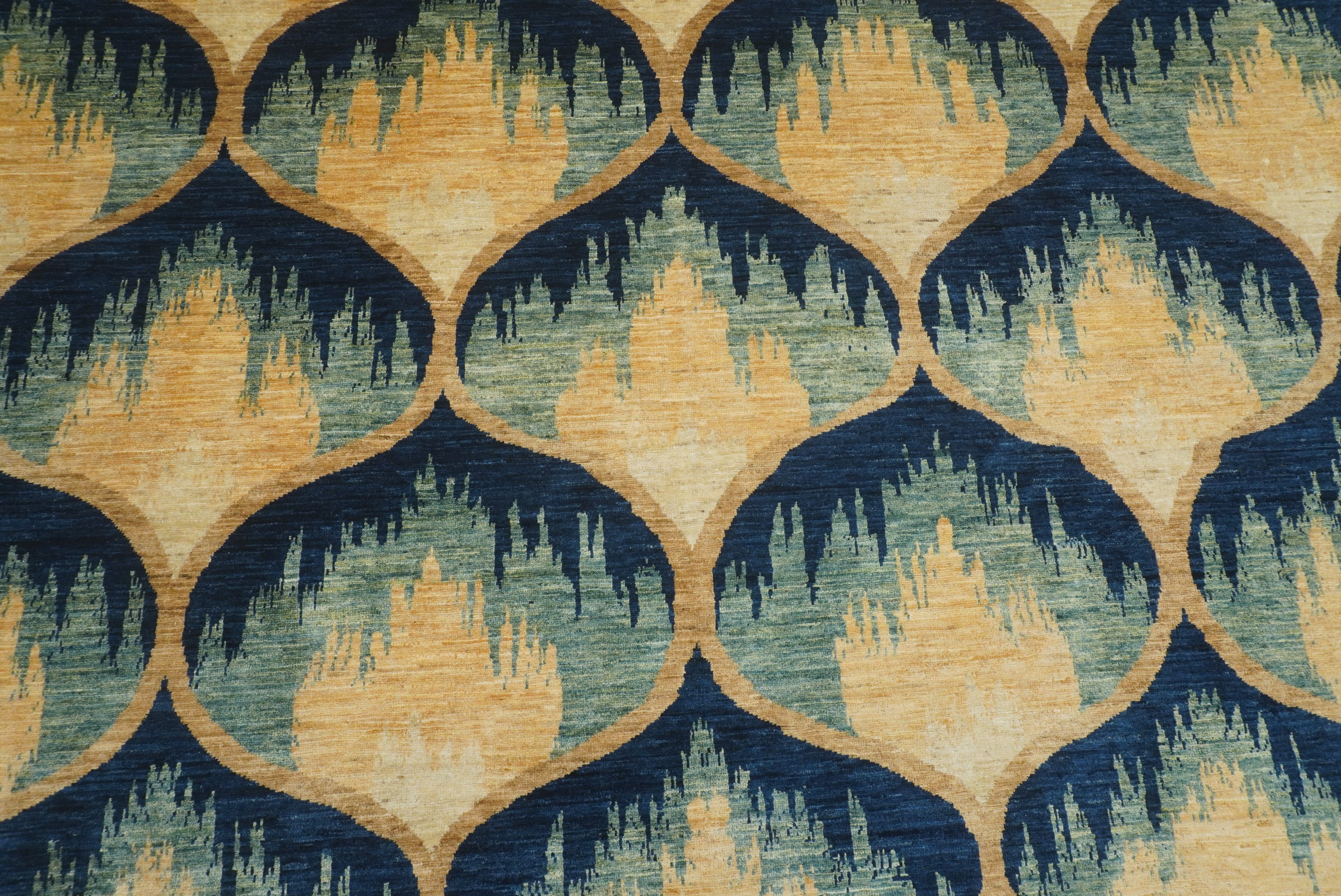8x10 Afghan Ikat Green Blue Hand-Knotted Rug - Yildiz Rugs