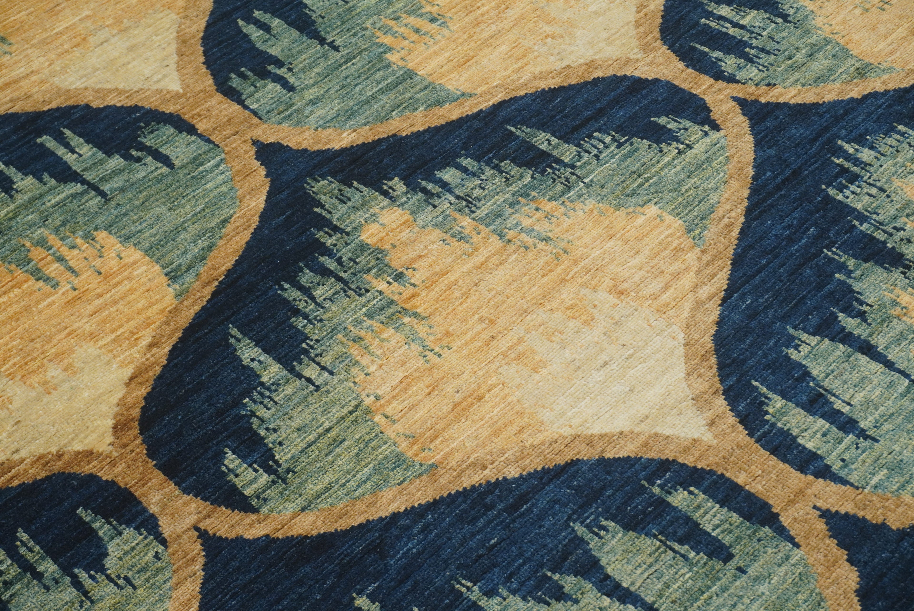 8x10 Afghan Ikat Green Blue Hand-Knotted Rug - Yildiz Rugs