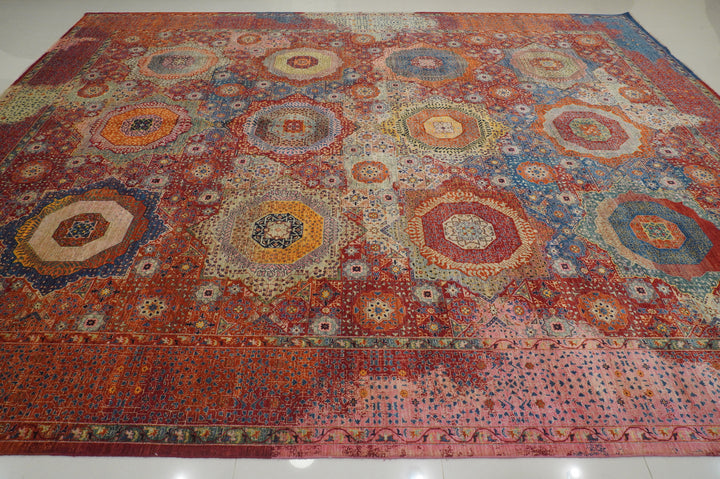 12x15 Red Mamluk Turkish Hand knotted Medallion Rug