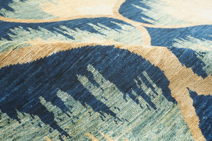 8x10 Afghan Ikat Green Blue Hand-Knotted Rug - Yildiz Rugs