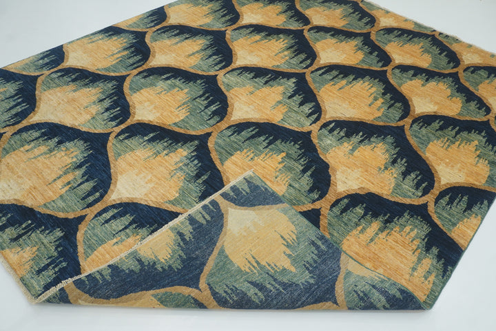 8x10 Afghan Ikat Green Blue Hand-Knotted Rug - Yildiz Rugs
