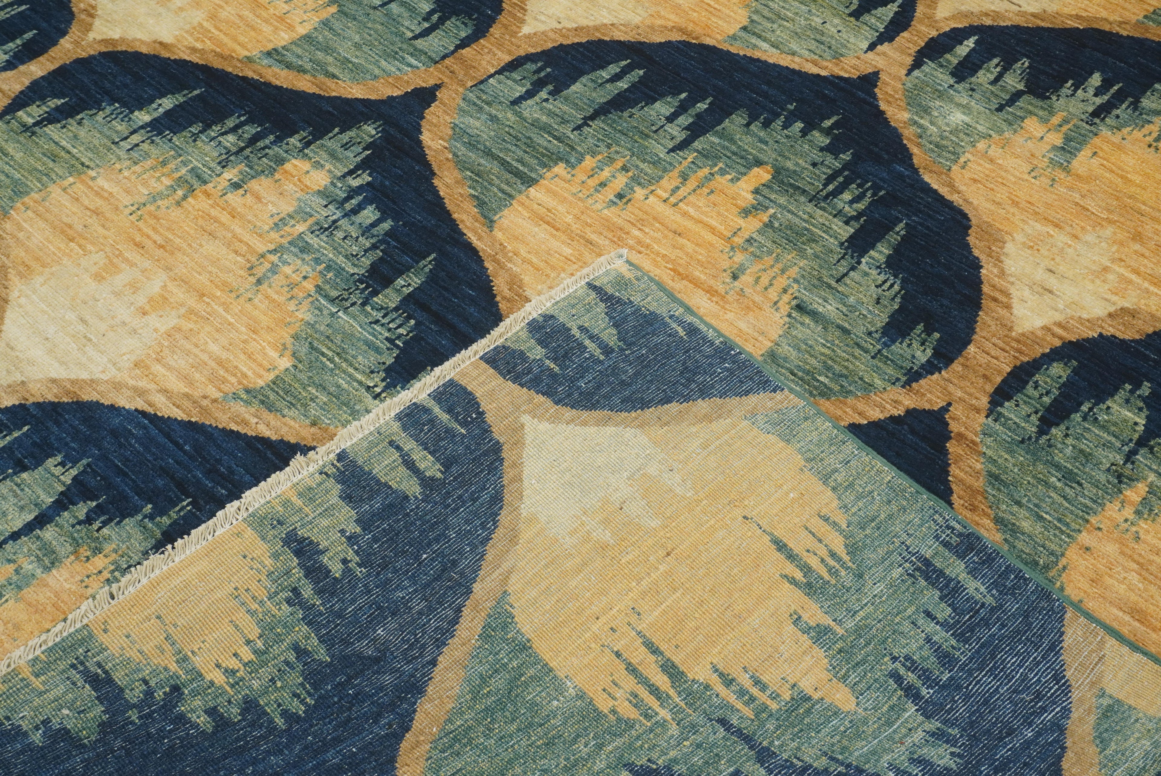8x10 Afghan Ikat Green Blue Hand-Knotted Rug - Yildiz Rugs