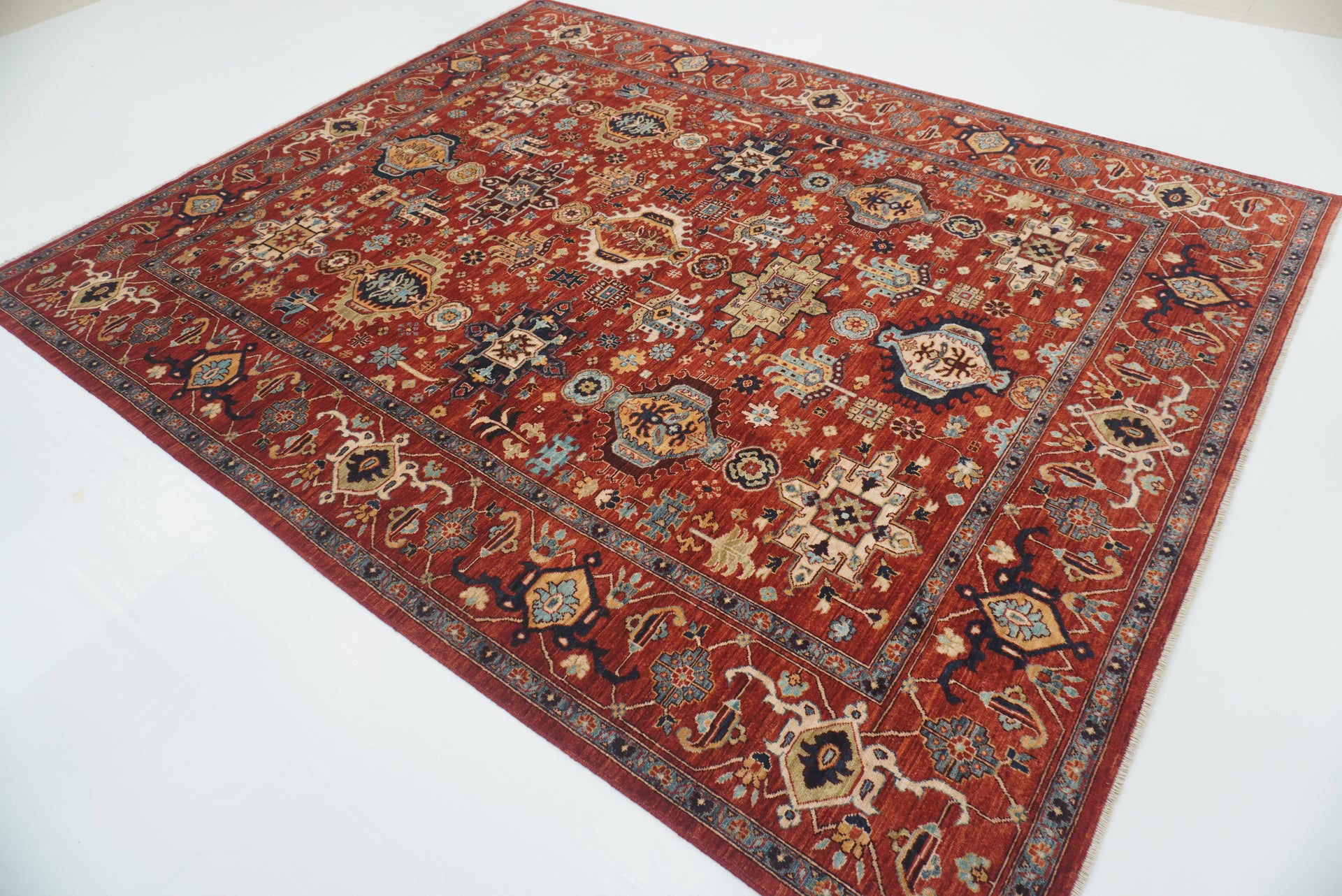 8x10 Deep Red Karaja Afghan Hand-Knotted Rug