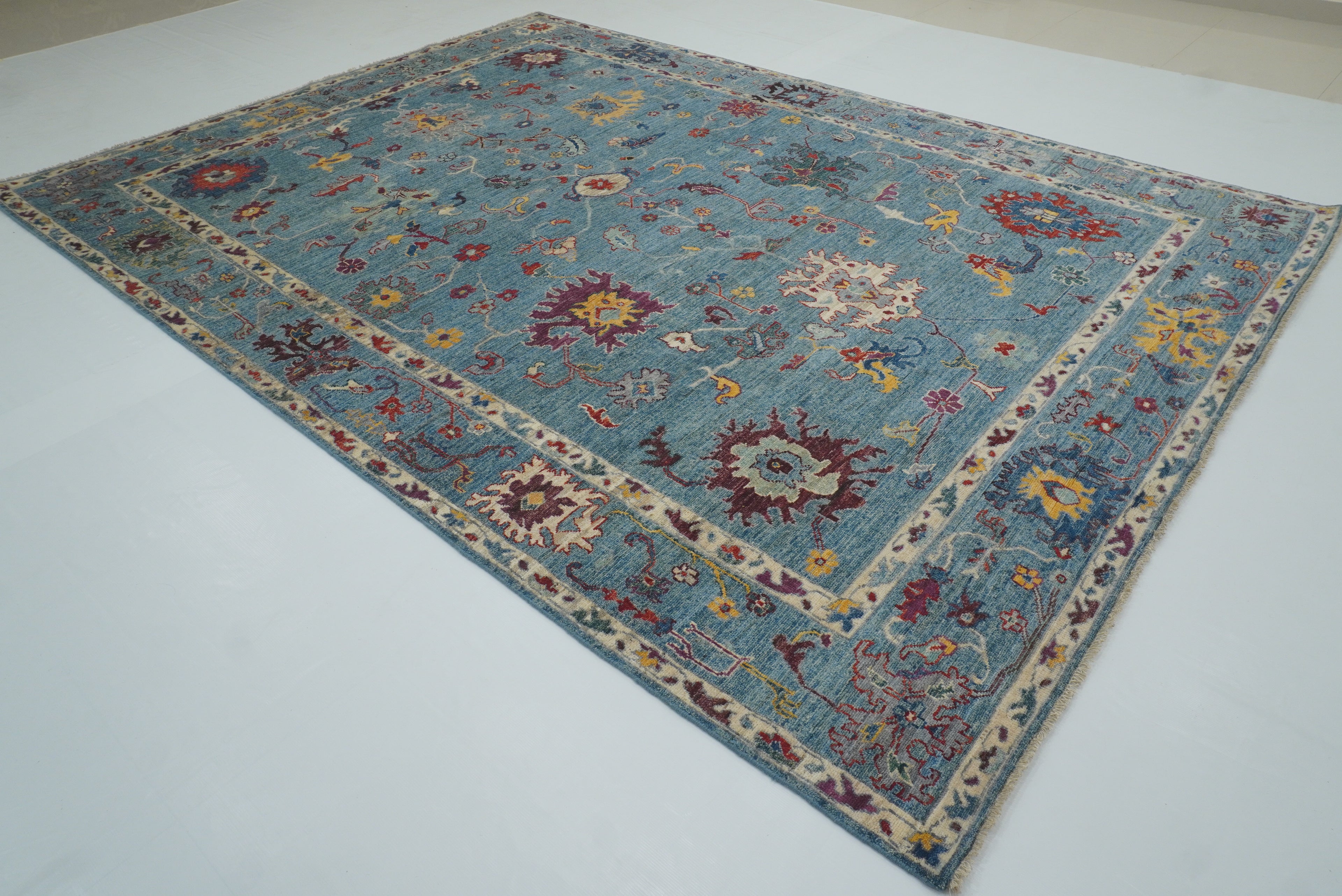 9x12 Blue Oushak Hand-Knotted Turkish Rug - Yildiz Rugs