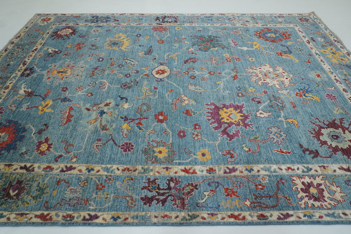 9x12 Blue Oushak Hand-Knotted Turkish Rug - Yildiz Rugs