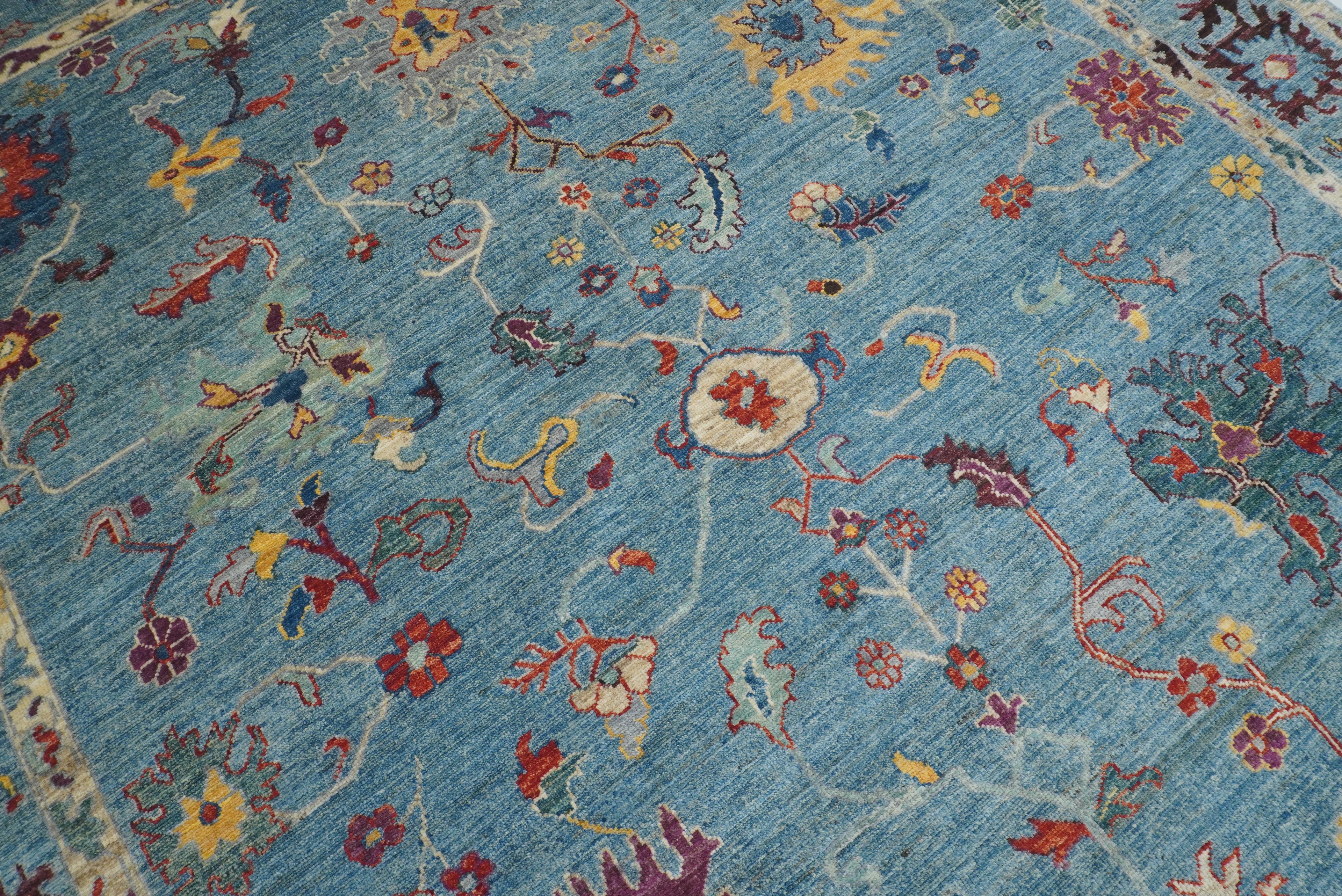 9x12 Blue Oushak Hand-Knotted Turkish Rug - Yildiz Rugs