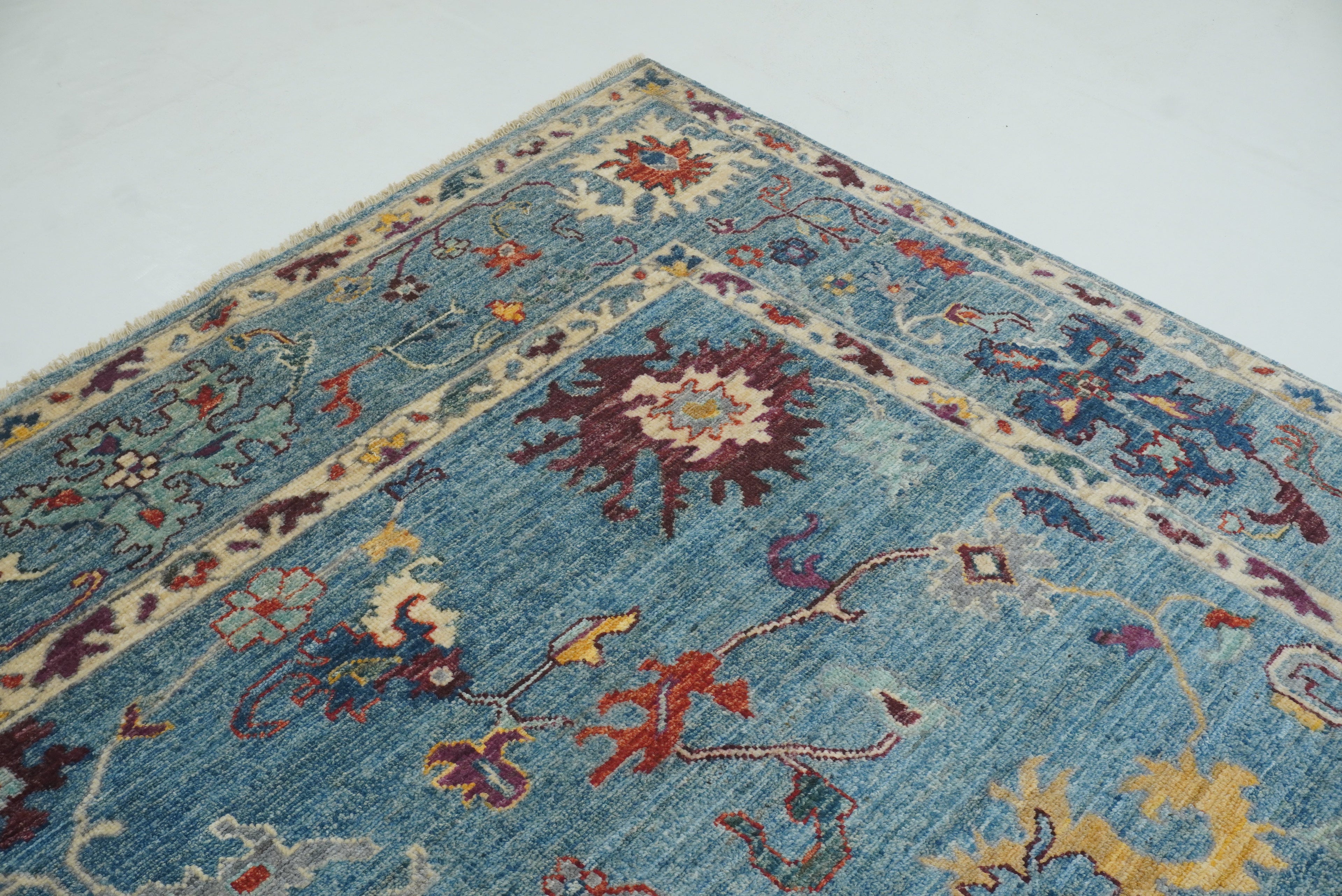 9x12 Blue Oushak Hand-Knotted Turkish Rug - Yildiz Rugs