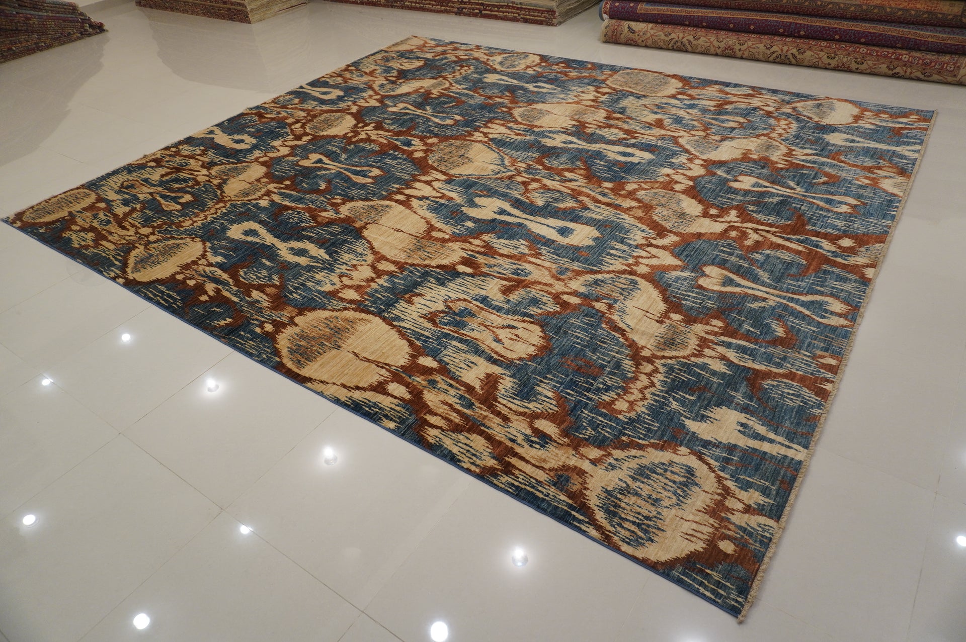 12x14 Ikat Afghan Hand Knotted Rug